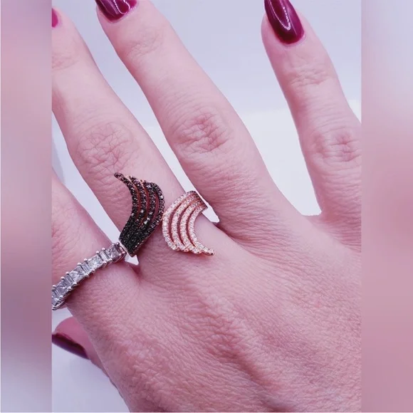 Chocolate & White Diamond Simulants Rose Gold - 925 Sterling Silver Ring